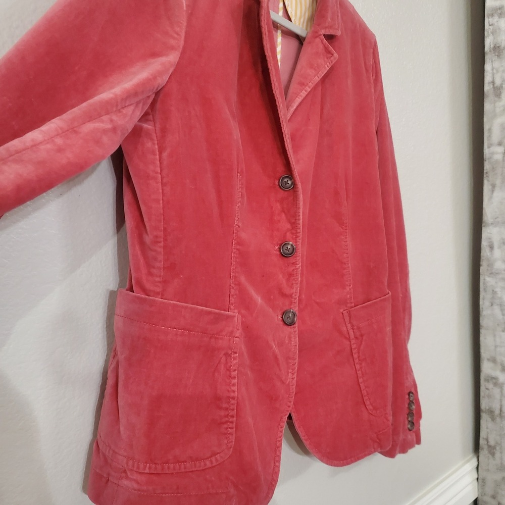 J.Crew Pink Velvet Blazer Women Schoolboy 3-Button Striped Lining - Picture 5 of 11